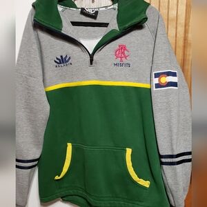 Rugby Misfits Large Grey Green Yellow Hoodie By Paladin Colorado Patch 1/4 Zip